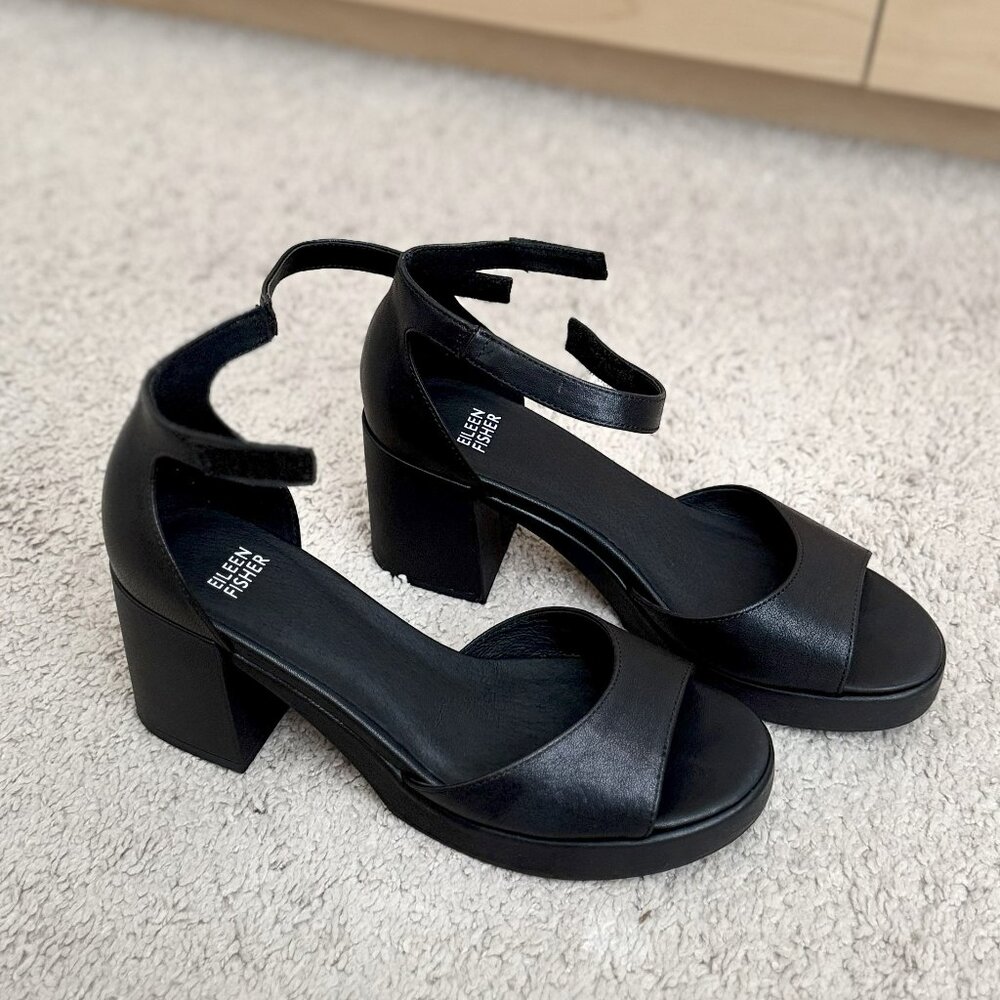 Eileen Fisher Nava Platform Sandal (Women) 8M, BLACK New with Box